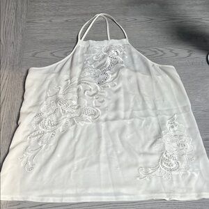 Express Cream floral embroidered tank with cross cross back